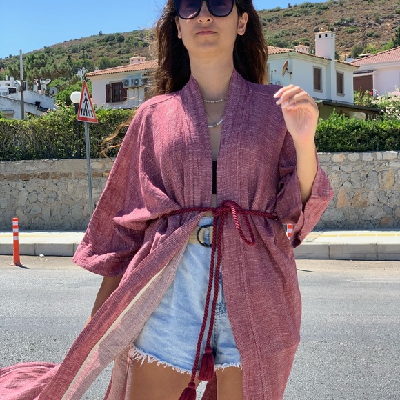 Simpuna Raspberry Kimono with Rope Belt - Picture 8 of 8